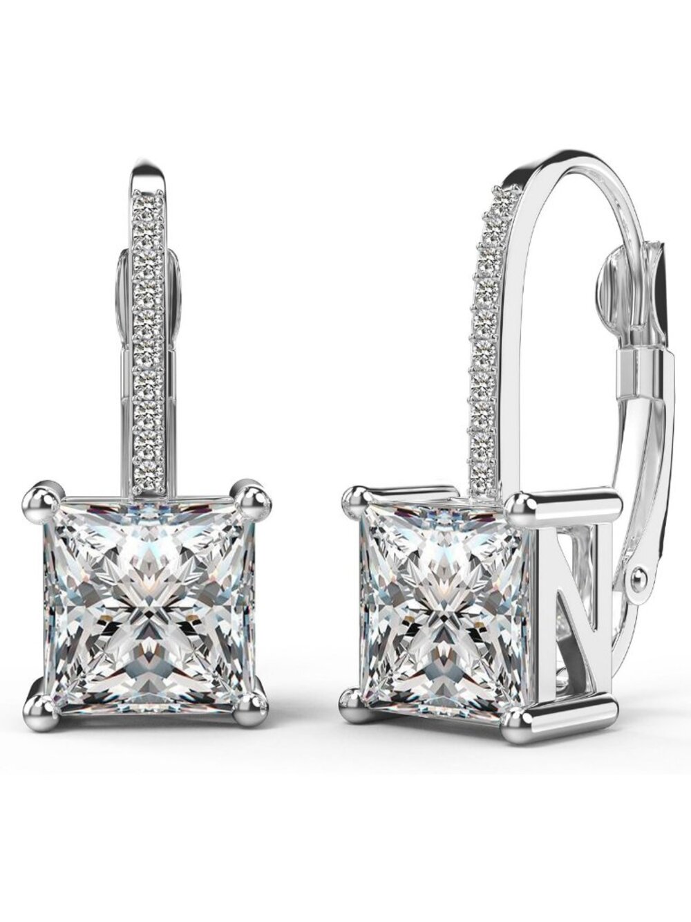 Elegant Princess Cut Cubic Zirconia Leverback Earrings for Women - Sparkling